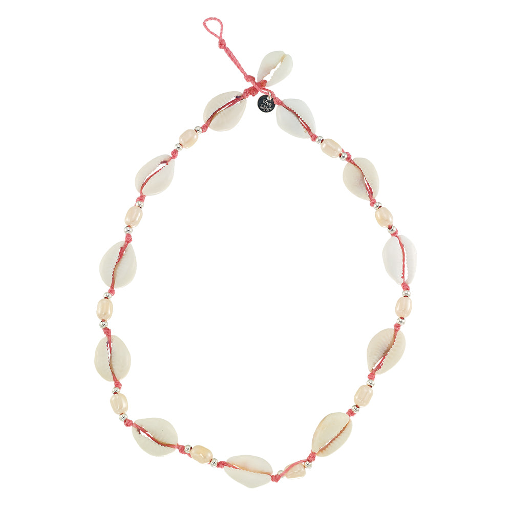 Adjustable Cowrie Shell and Pearl 15" Necklace