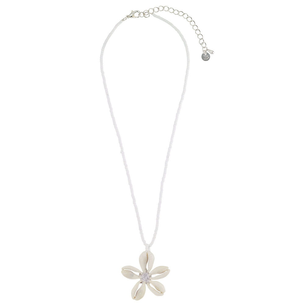 Flower Cowrie and White Seedbeads 16" Necklace