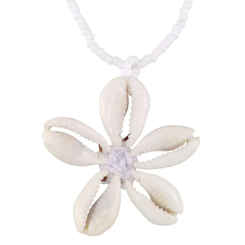 Flower Cowrie and White Seedbeads 16" Necklace