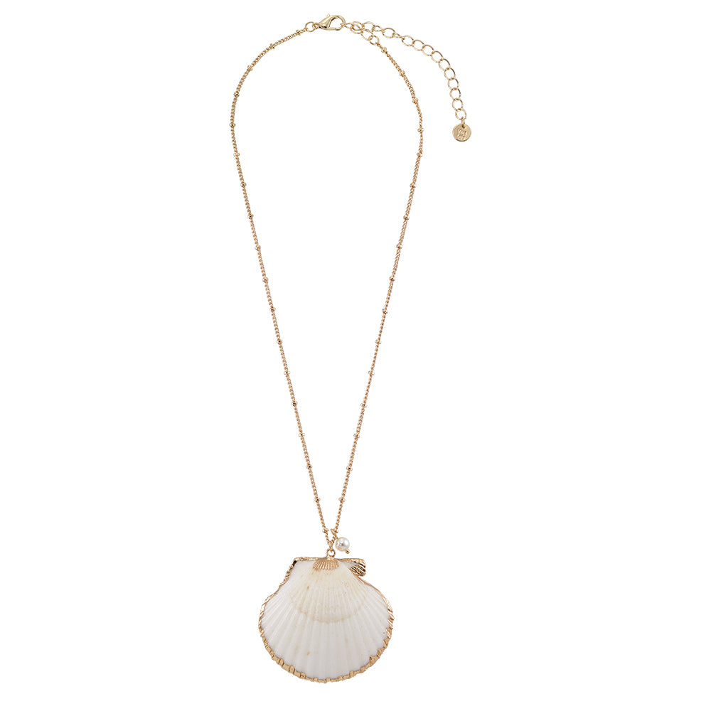 Large Clam Shell Pearl Chain 16″ Necklace
