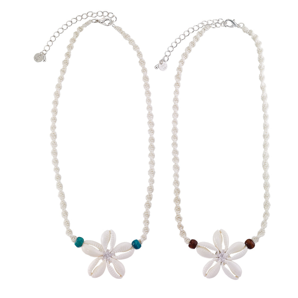 Macrame Cord and Flower Cowrie Pendant 16" Necklace