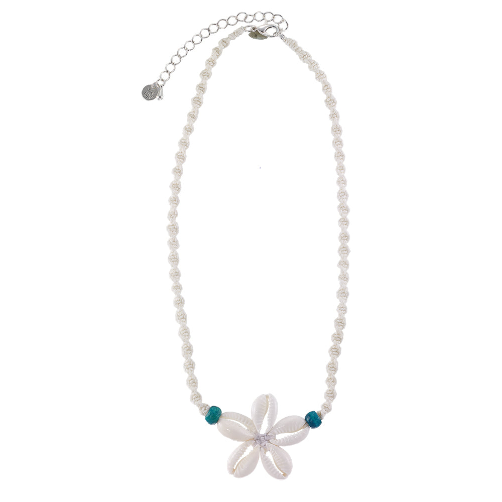 Macrame Cord and Flower Cowrie Pendant 16" Necklace