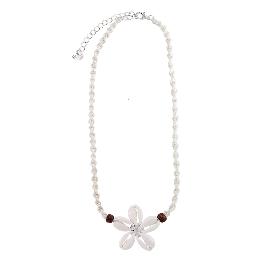 Macrame Cord and Flower Cowrie Pendant 16" Necklace