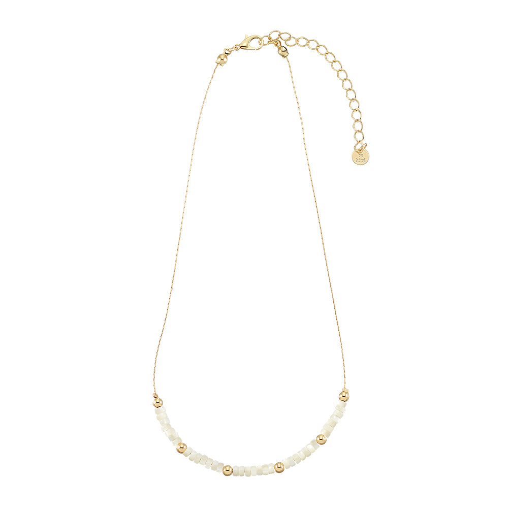 Mother of Pearl Station Metal Bead 15&quot; Necklace