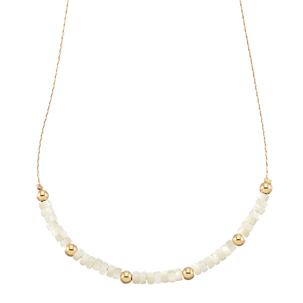 Mother of Pearl Station Metal Bead 15" Necklace