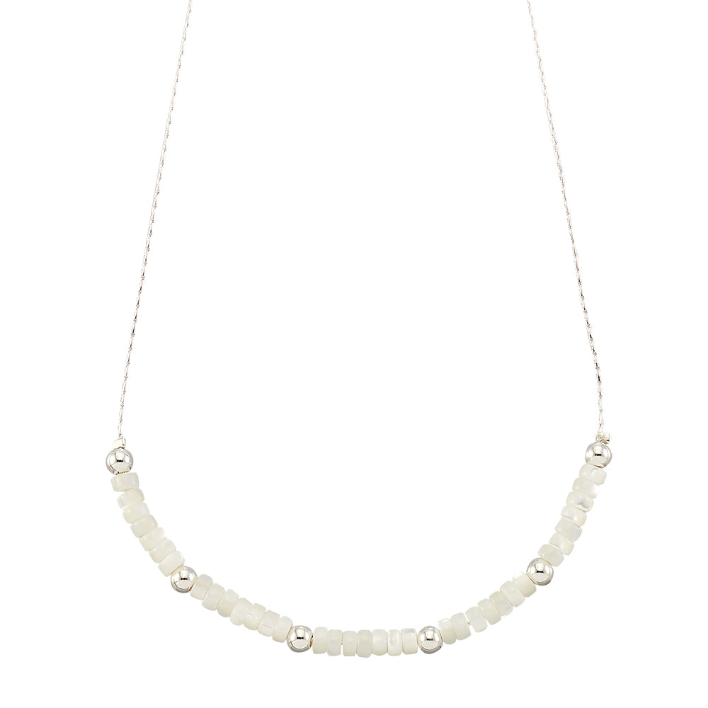 Mother of Pearl Station Metal Bead 15" Necklace
