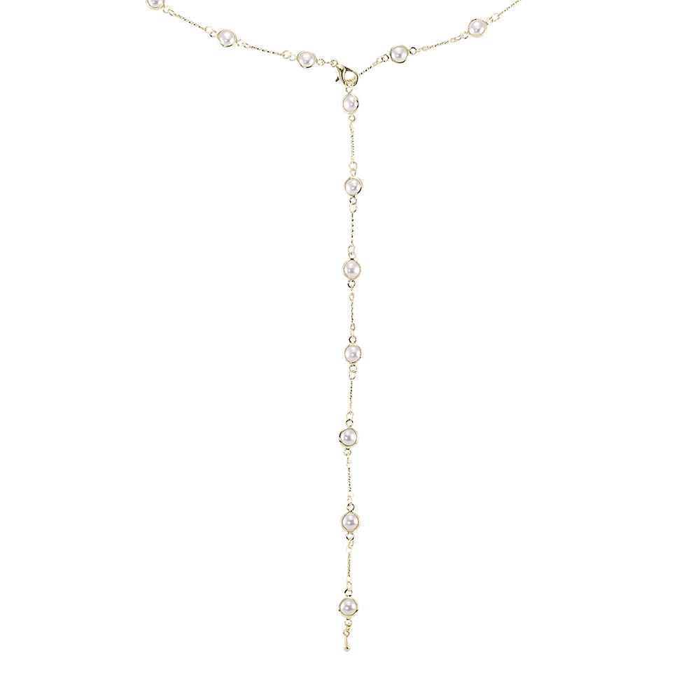 Adjustable Pearl Bead Y-Lariat Chain Necklace