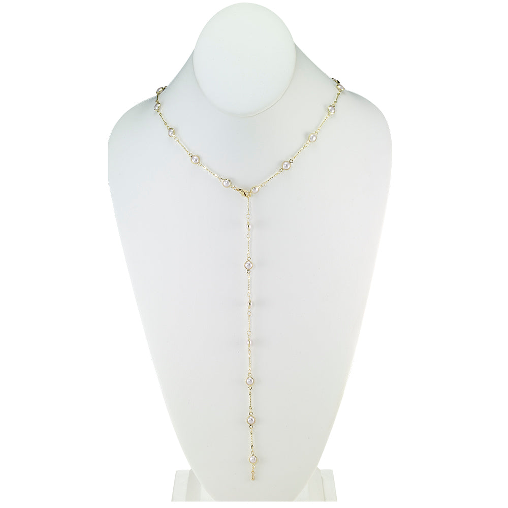 Adjustable Pearl Bead Y-Lariat Chain Necklace