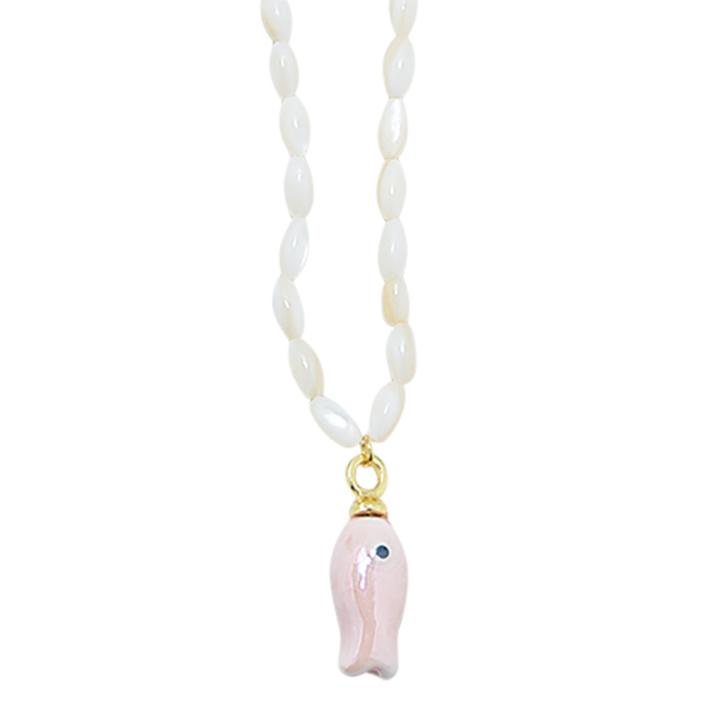 Mother of Pearl Ceramic Sardine 16" Necklace