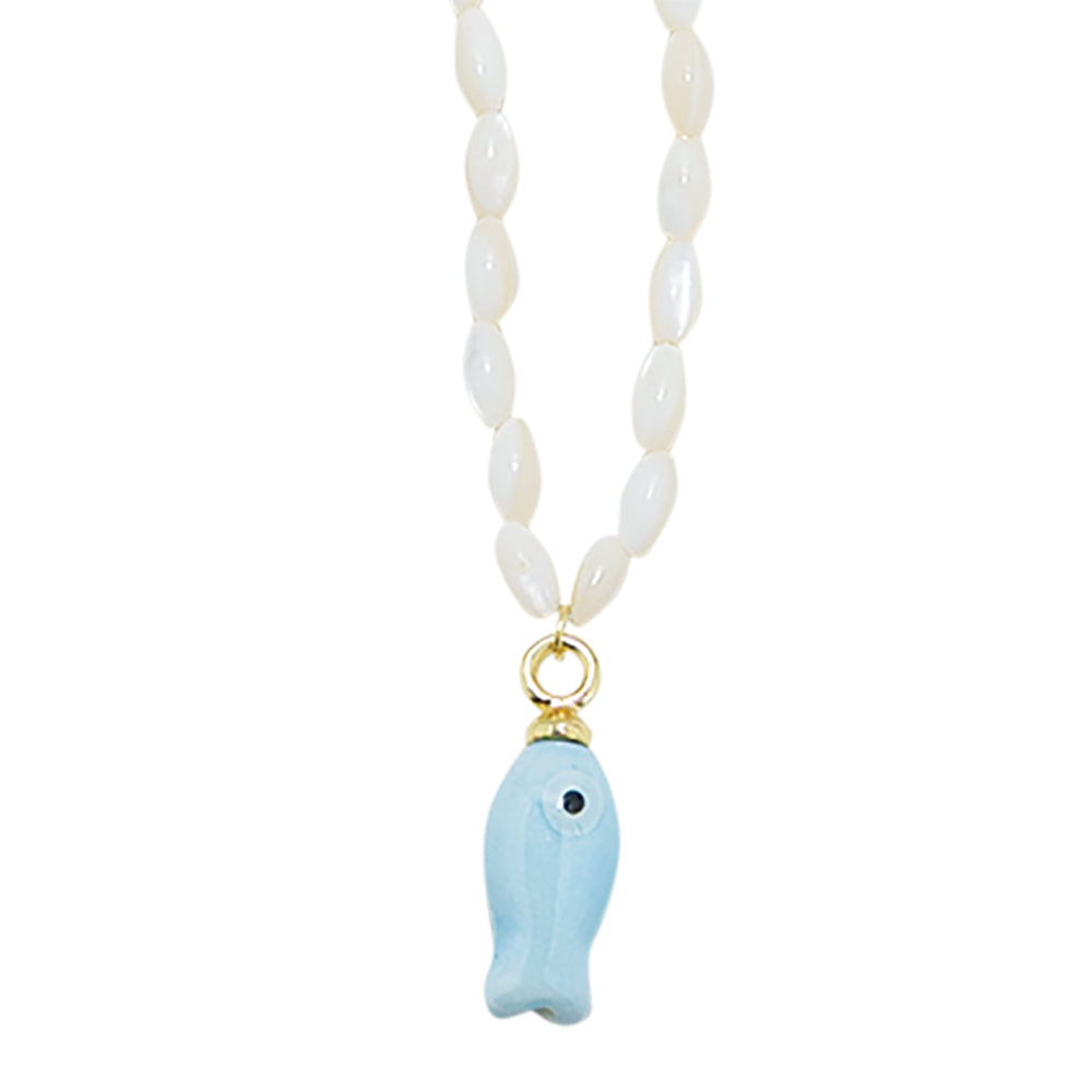 Mother of Pearl Ceramic Sardine 16" Necklace