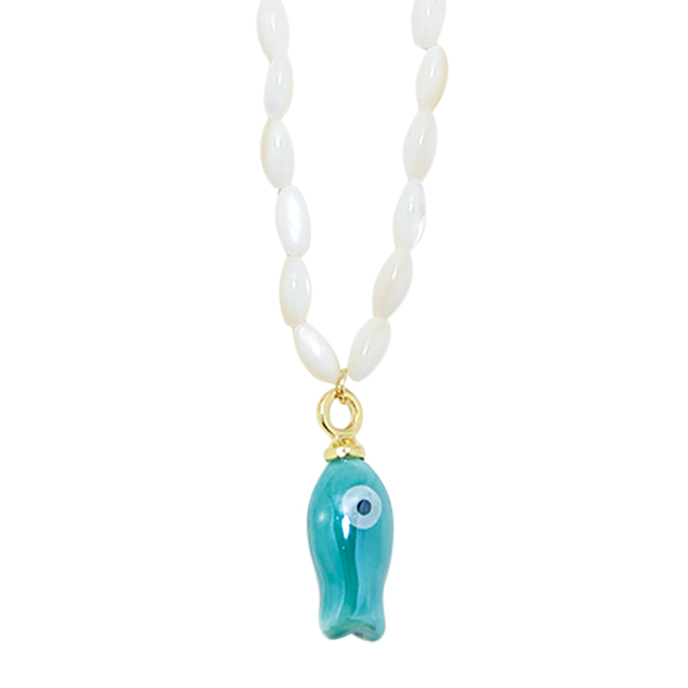 Mother of Pearl Ceramic Sardine 16" Necklace