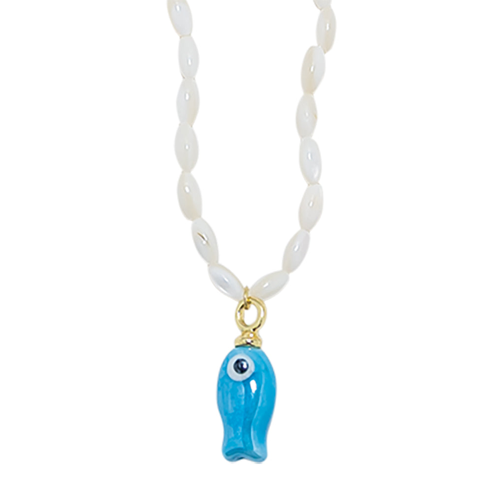 Mother of Pearl Ceramic Sardine 16" Necklace