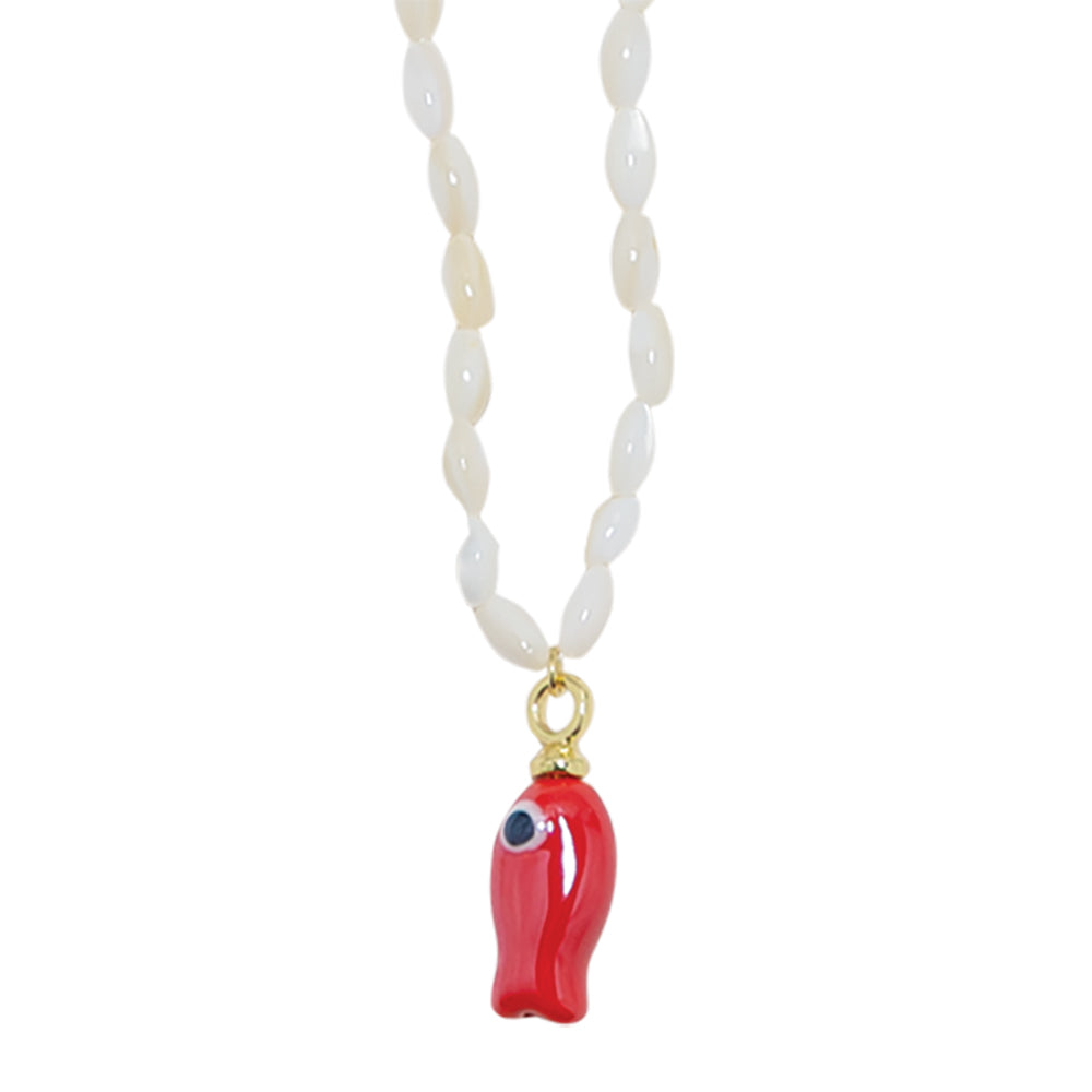 Mother of Pearl Ceramic Sardine 16" Necklace