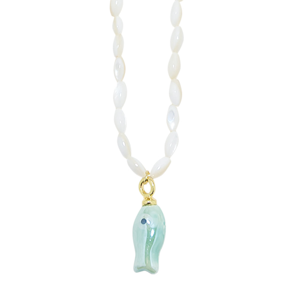 Mother of Pearl Ceramic Sardine 16" Necklace