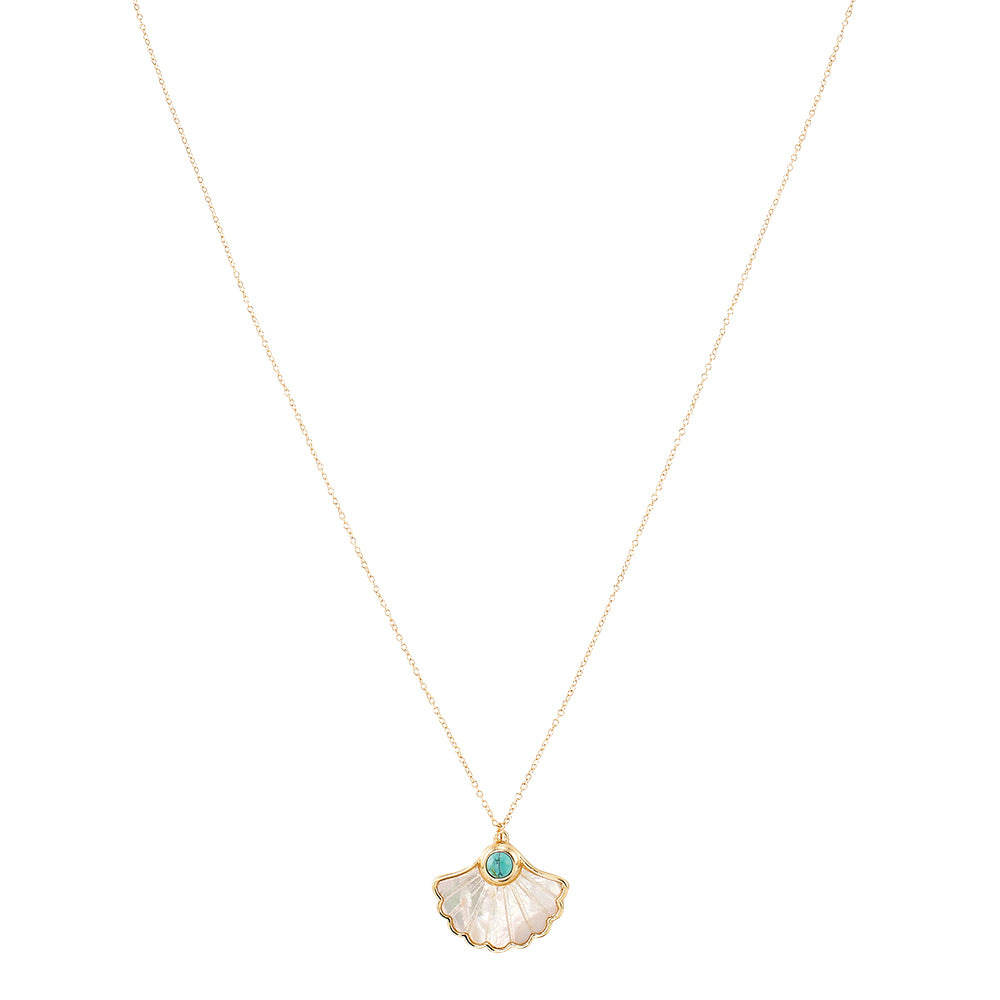 Mother of Pearl Clam Shell and Stone 26″ Necklace