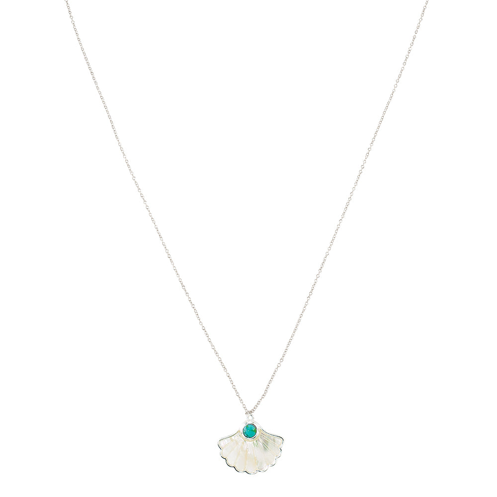Mother of Pearl Clam Shell and Stone 26″ Necklace