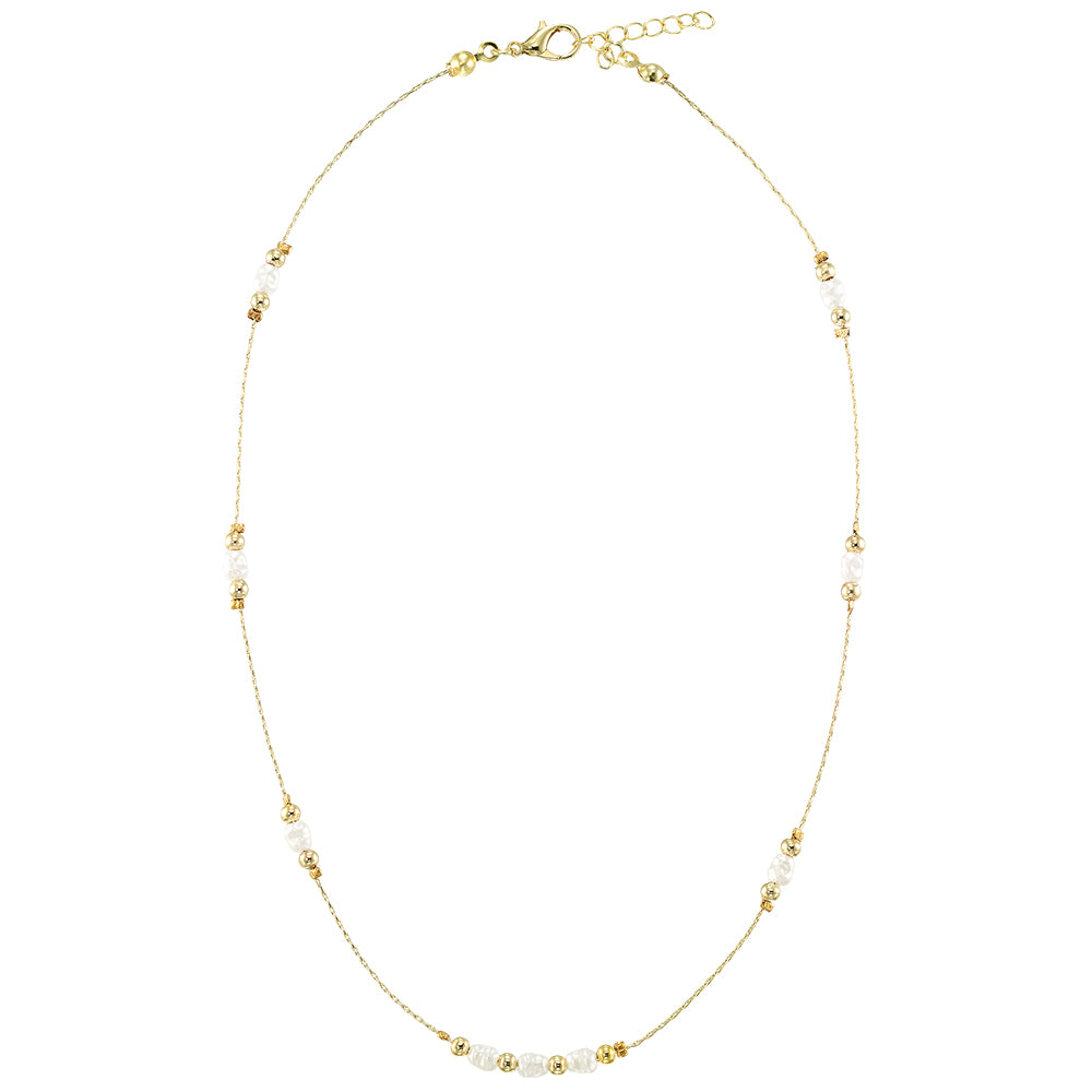 Freshwater Pearl & Metal Bead Station Necklace
