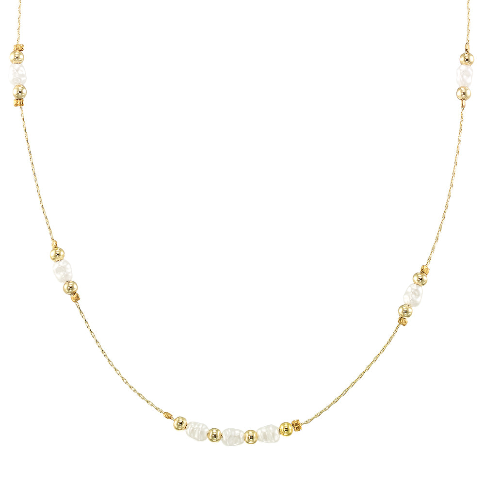 Freshwater Pearl & Metal Bead Station Necklace