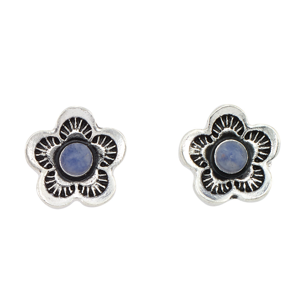 Flower &amp; Natural Stone Stud Earrings