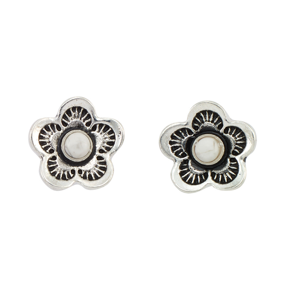 Flower &amp; Natural Stone Stud Earrings