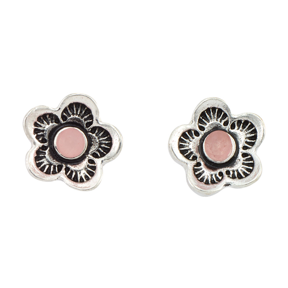 Flower &amp; Natural Stone Stud Earrings