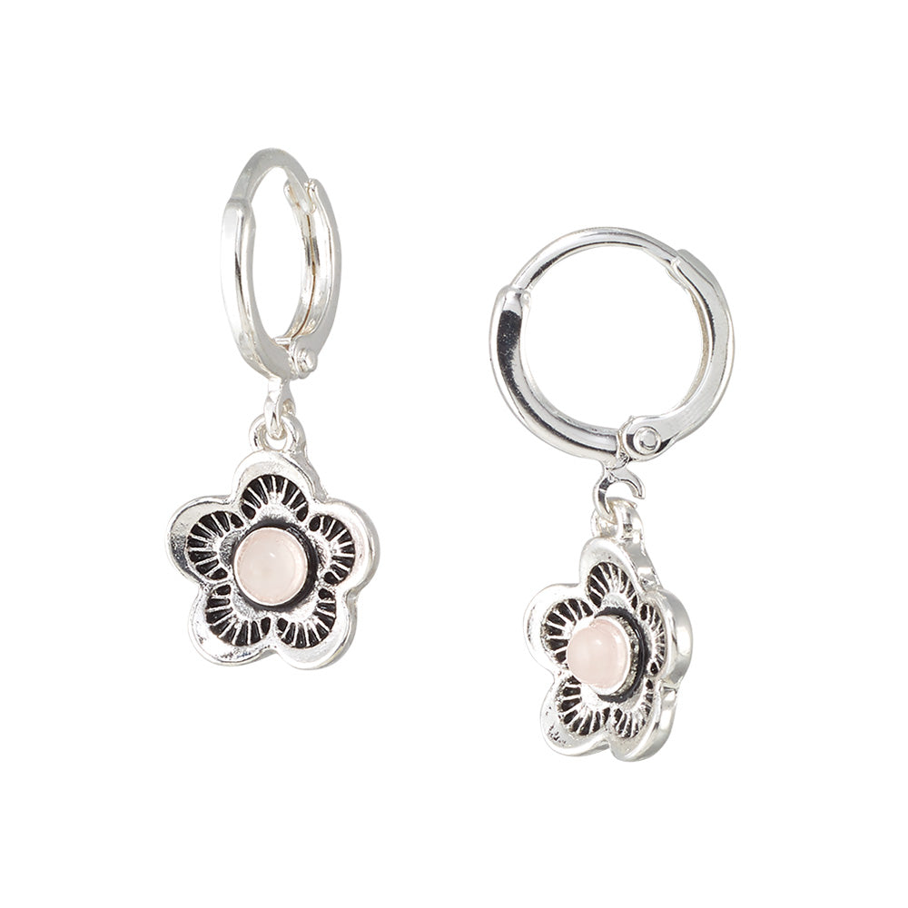 Flower &amp; Natural Stone Huggie Earrings