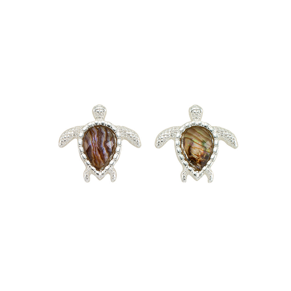 Silver Abalone Turtle Stud Earrings