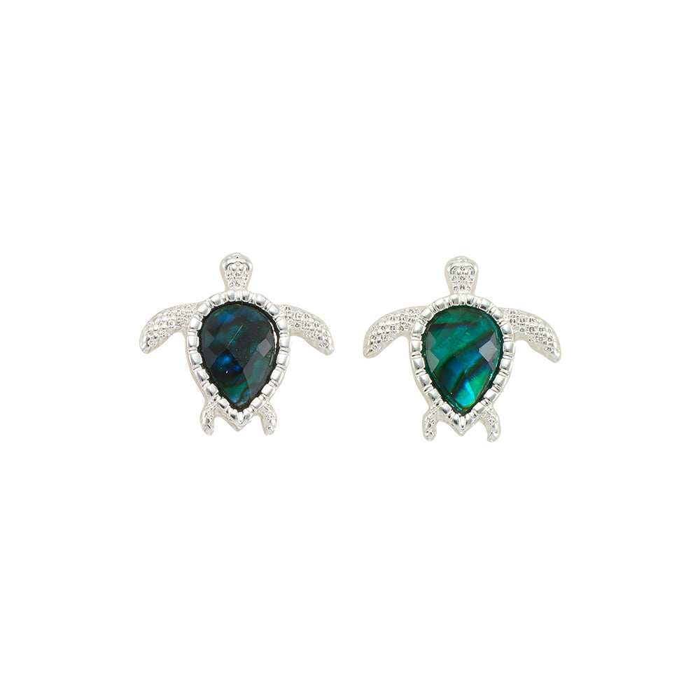 Silver Abalone Turtle Stud Earrings