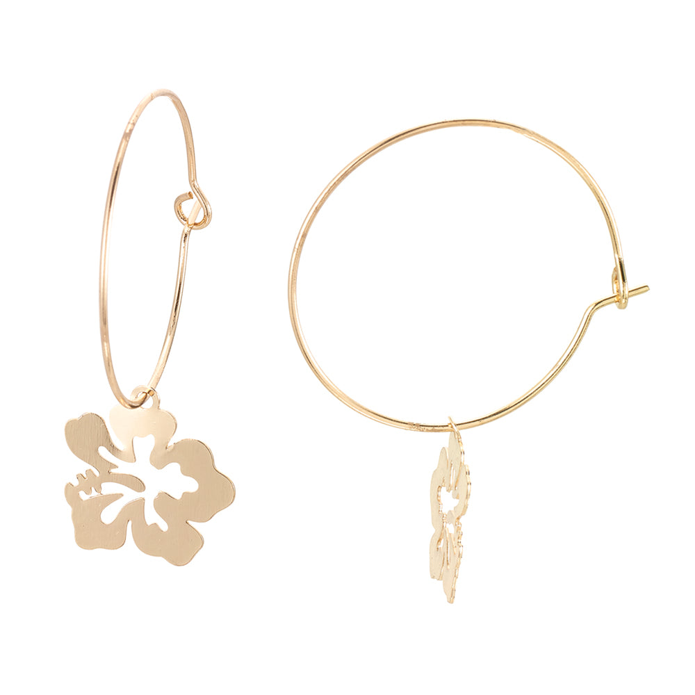 Hibiscus Flower Hoop Earrings