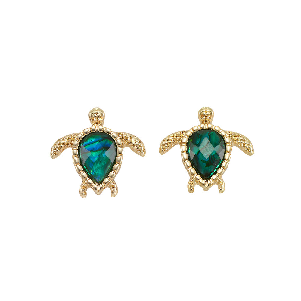 Gold Abalone Turtle Stud Earrings