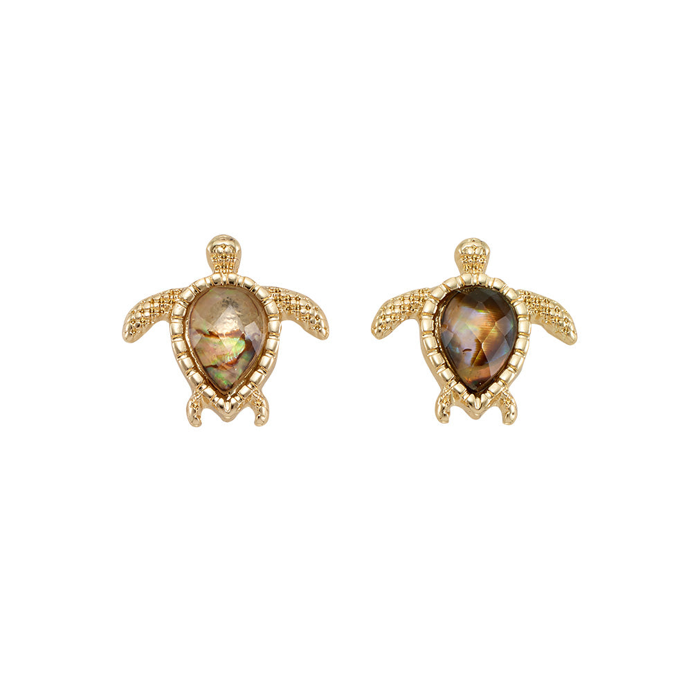 Gold Abalone Turtle Stud Earrings