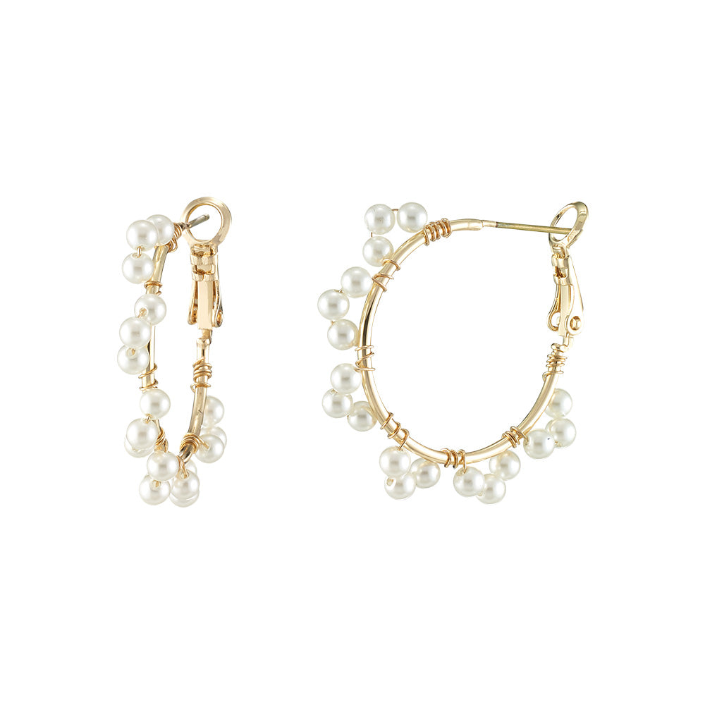Threaded Pearl Hoop Earrings