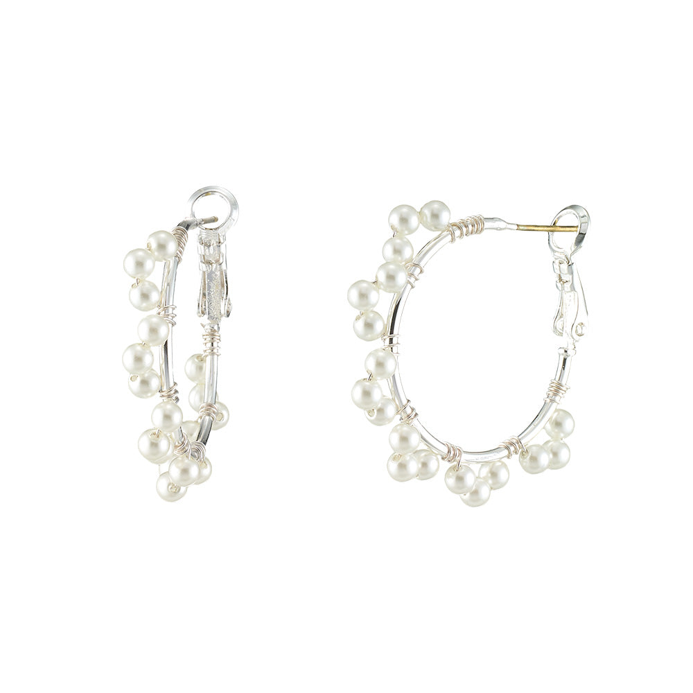 Threaded Pearl Hoop Earrings