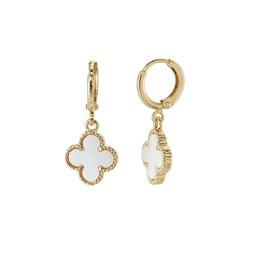 Mother of Pearl Clover Huggie Earrings