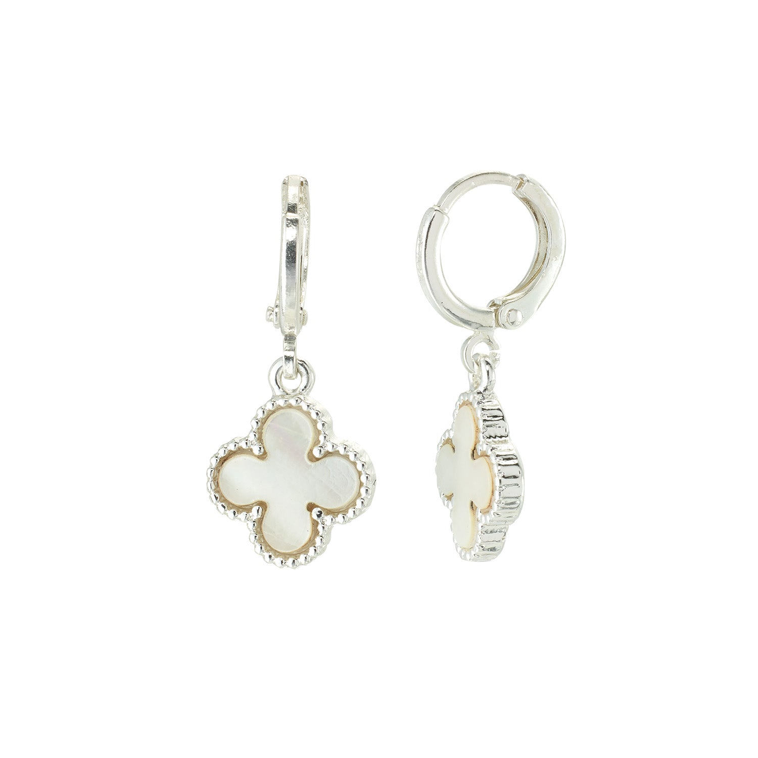Mother of Pearl Clover Huggie Earrings