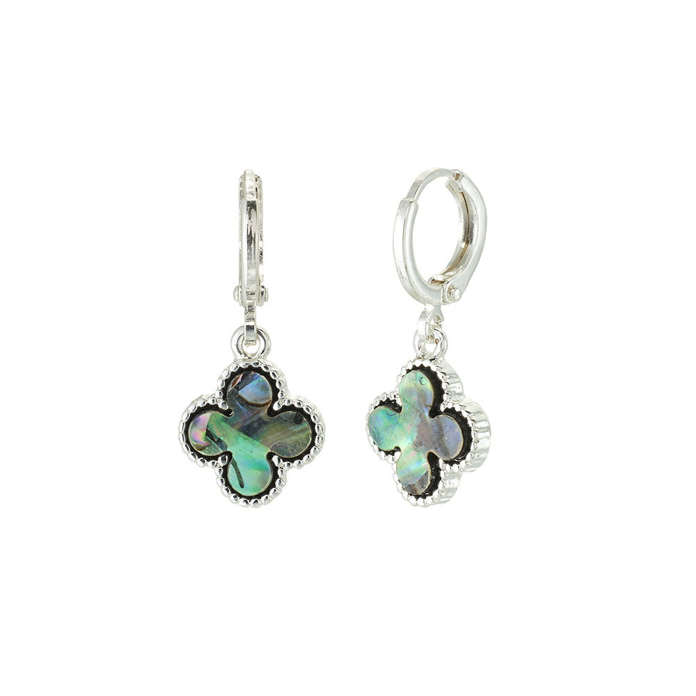 Blue Abalone Clover Huggie Earrings