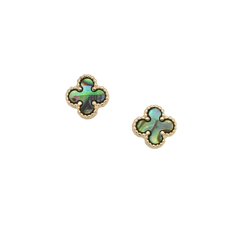 Blue Abalone Clover Stud Earrings