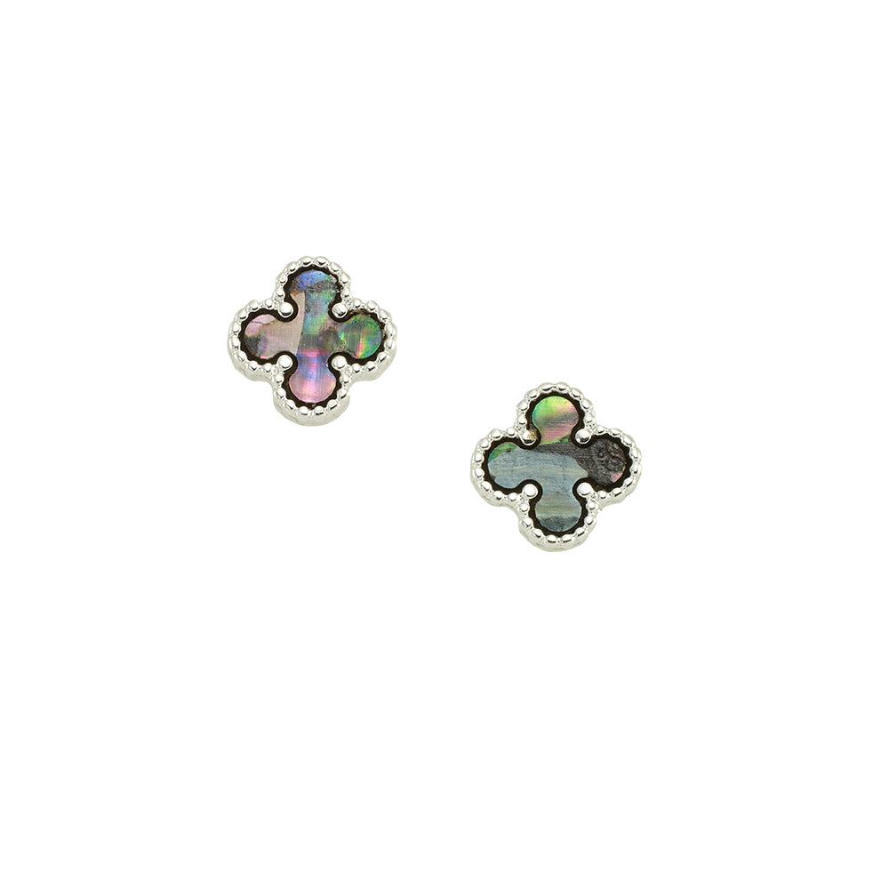 Blue Abalone Clover Stud Earrings