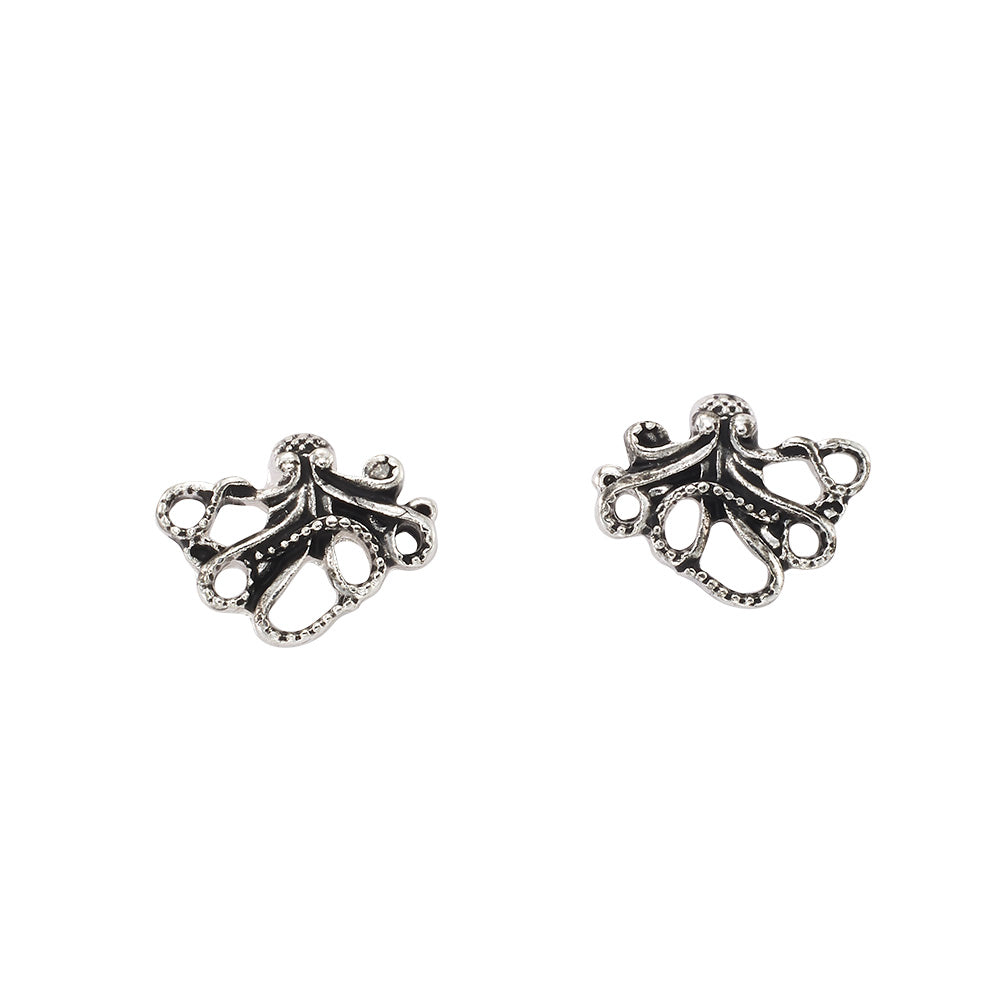 Antiqued Octopus Stud Earrings