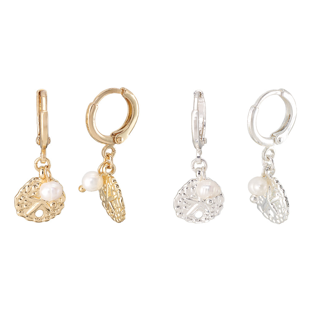 Sand dollar Pearl Huggie