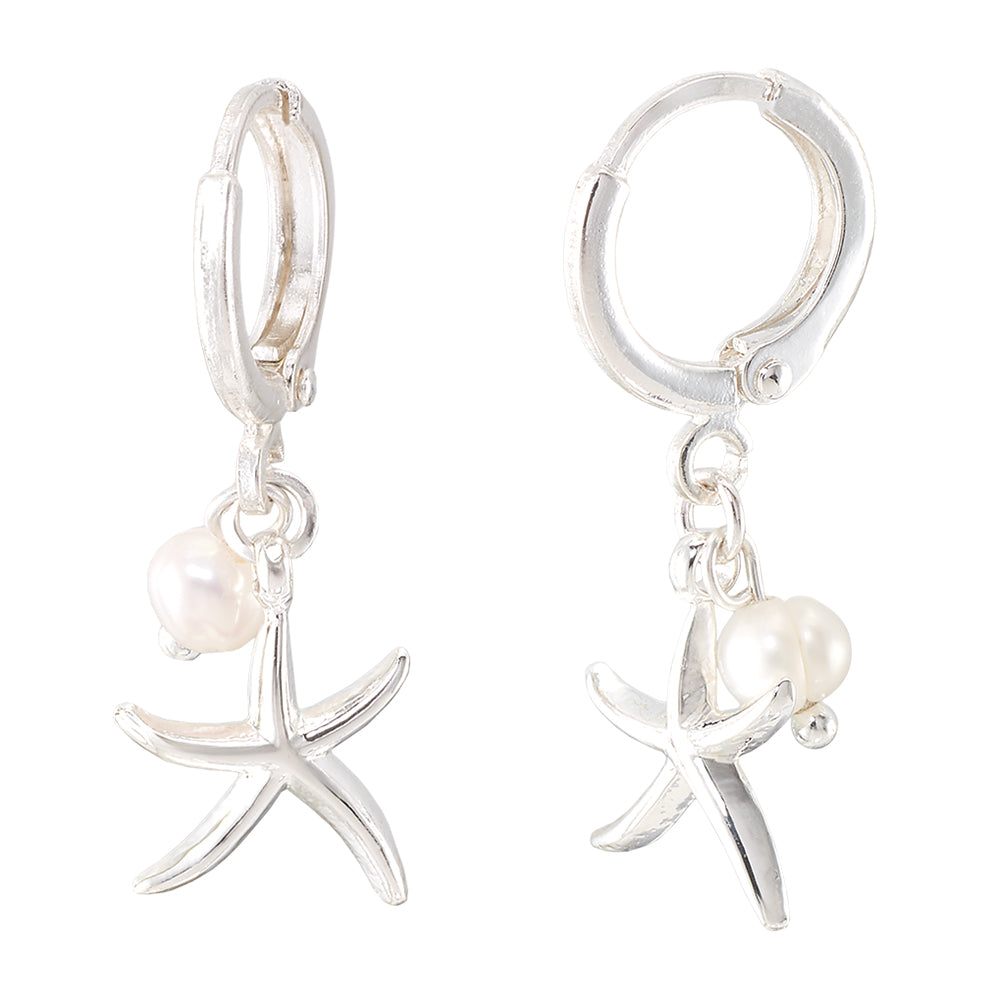 Starfish and Pearl Huggie