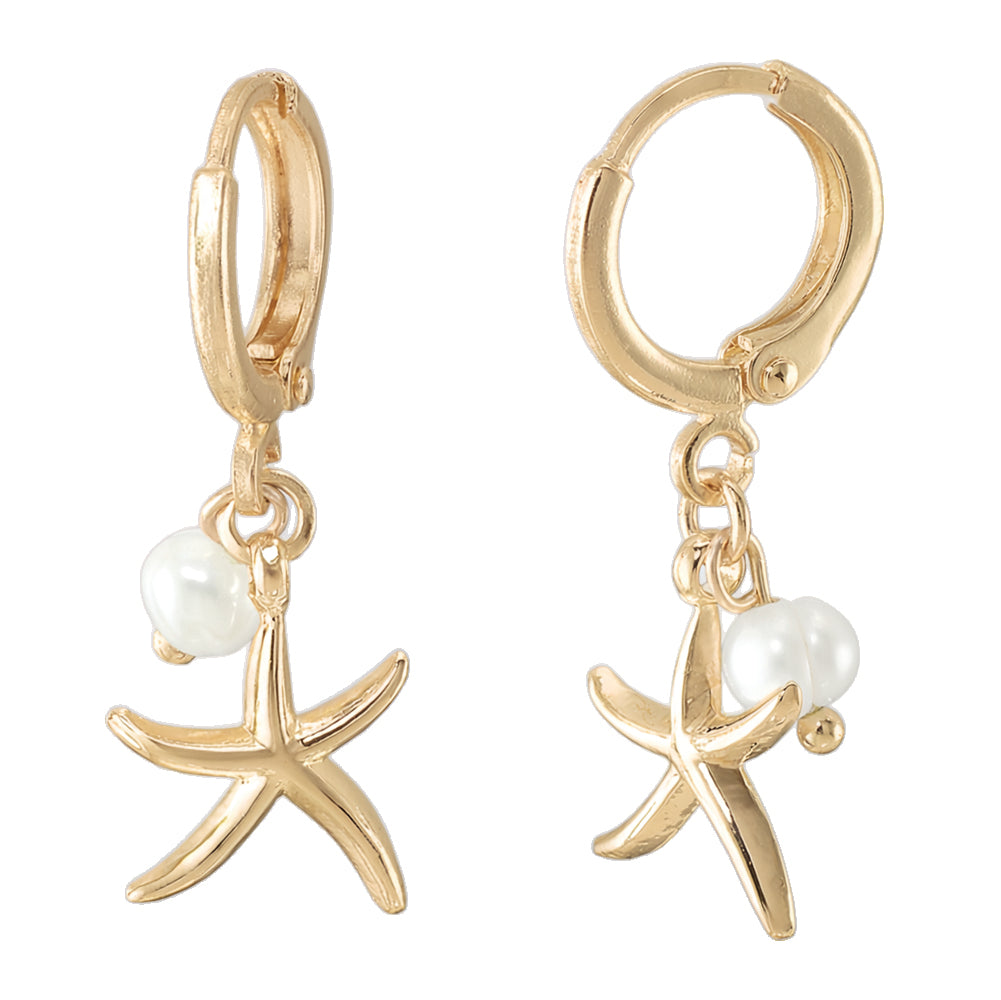Starfish and Pearl Huggie