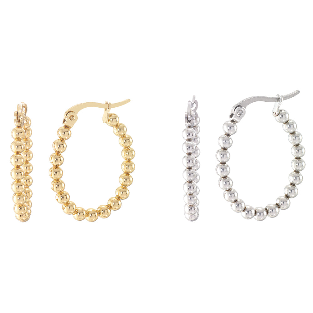 Oval Ball Bead Hoop Earrings