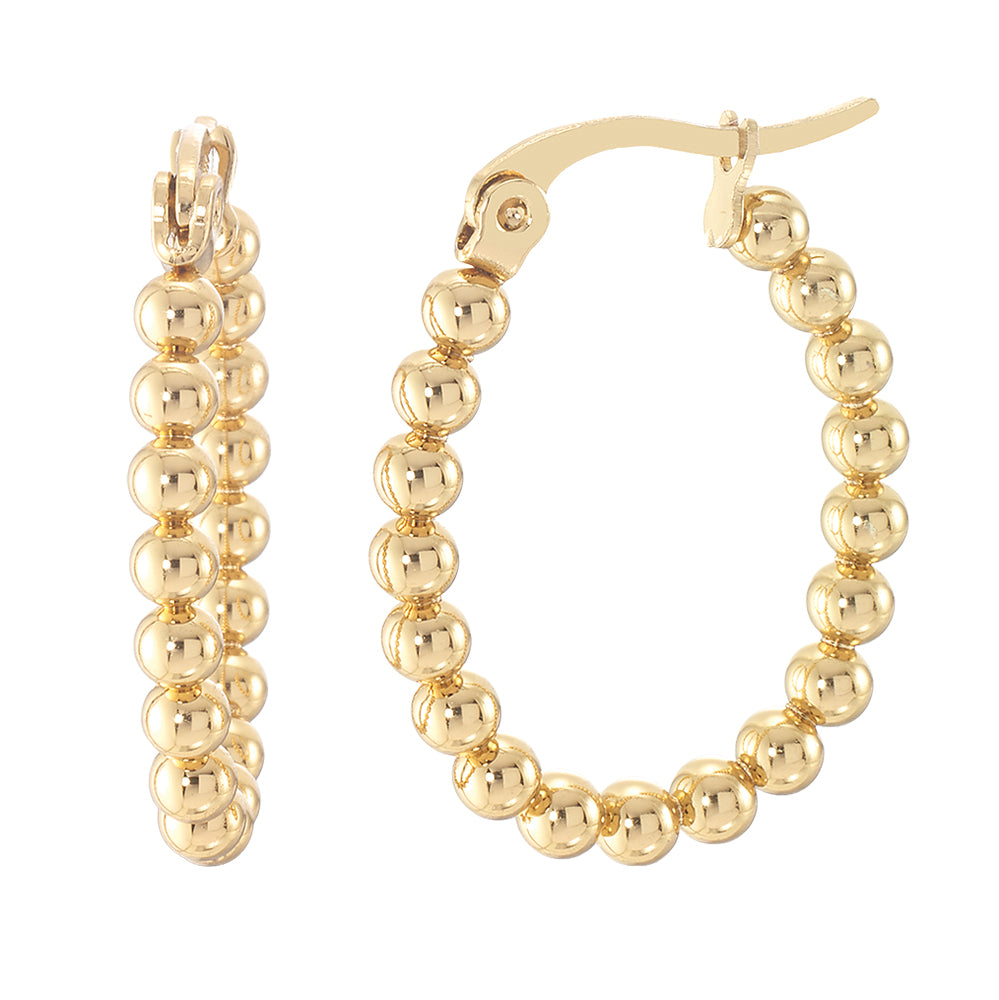 Oval Ball Bead Hoop Earrings