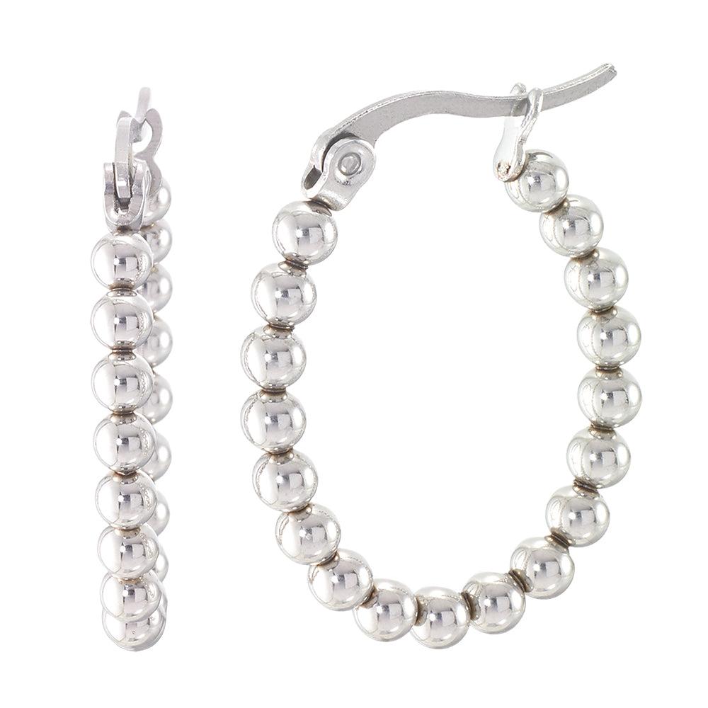 Oval Ball Bead Hoop Earrings