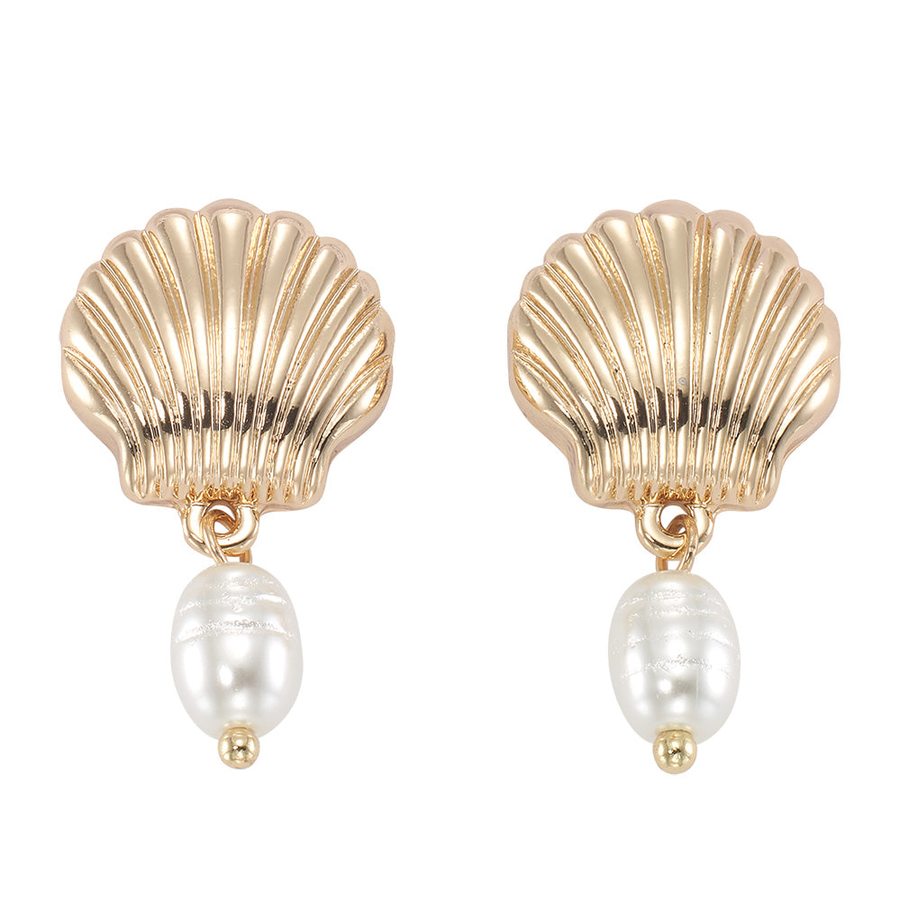 Clam Shell Pearl Drop Earrings