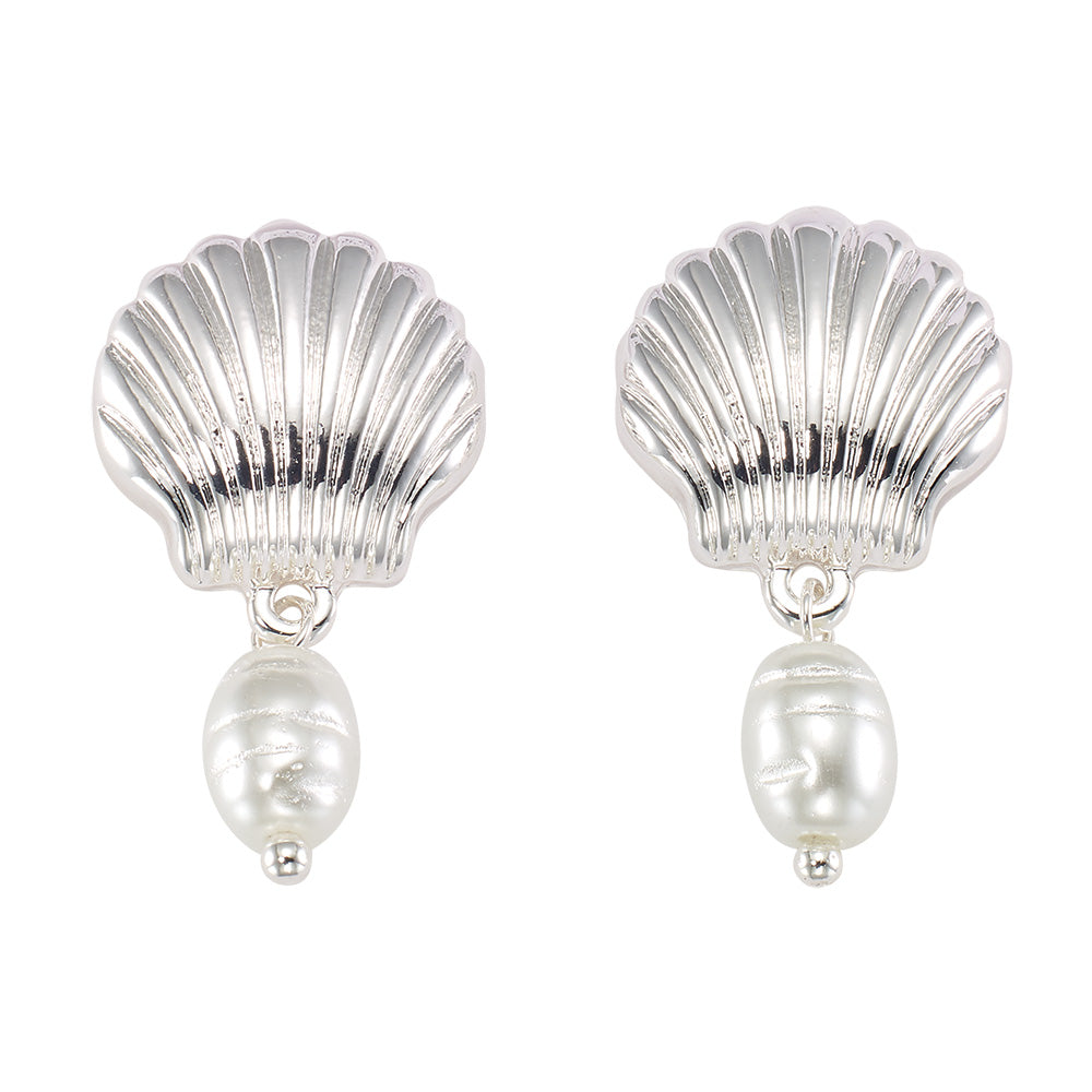 Clam Shell Pearl Drop Earrings