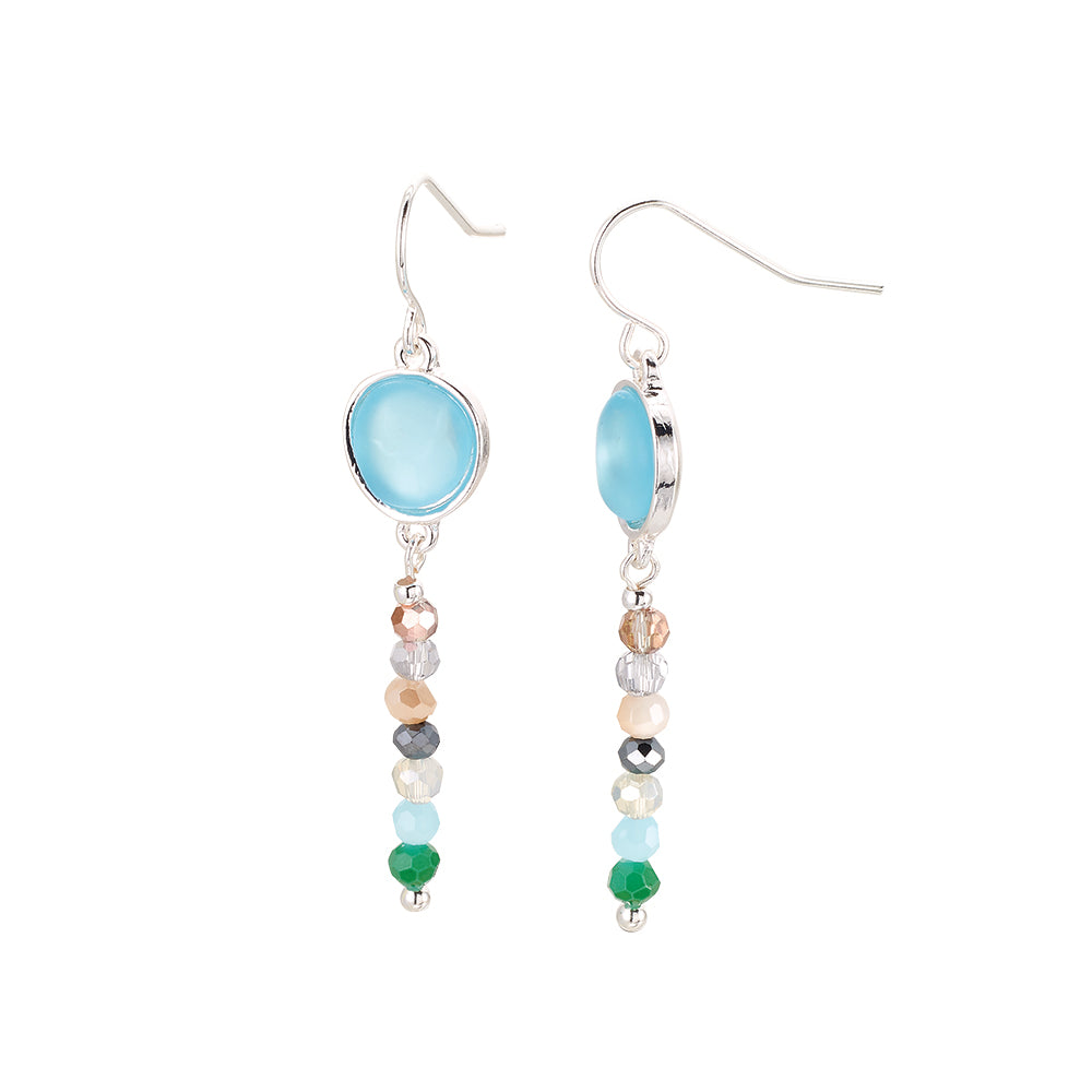 Silver Frosted Glass/Faceted Bead Earrings