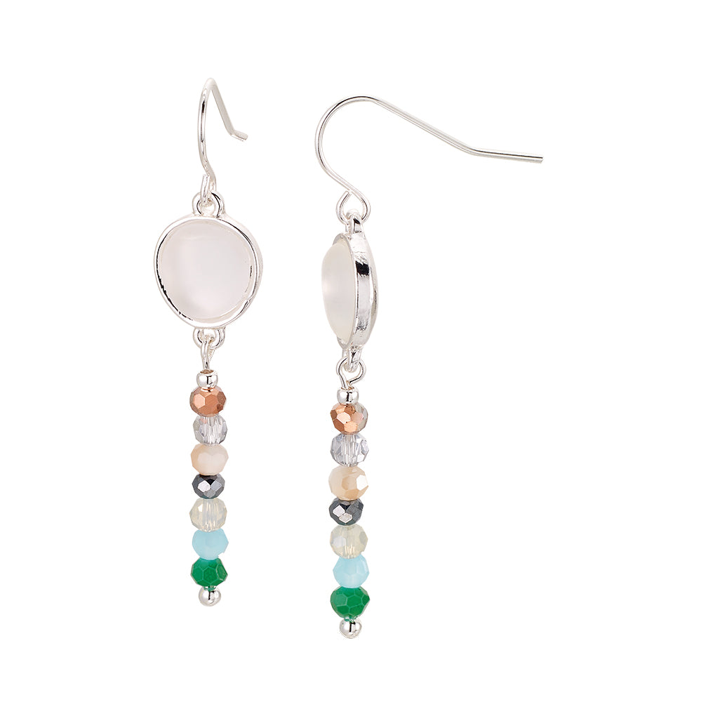 Silver Frosted Glass/Faceted Bead Earrings