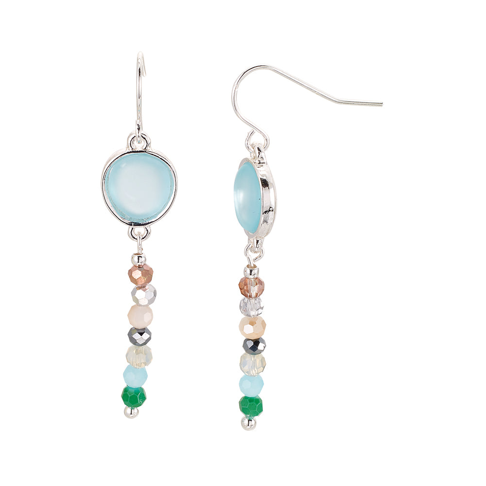 Silver Frosted Glass/Faceted Bead Earrings